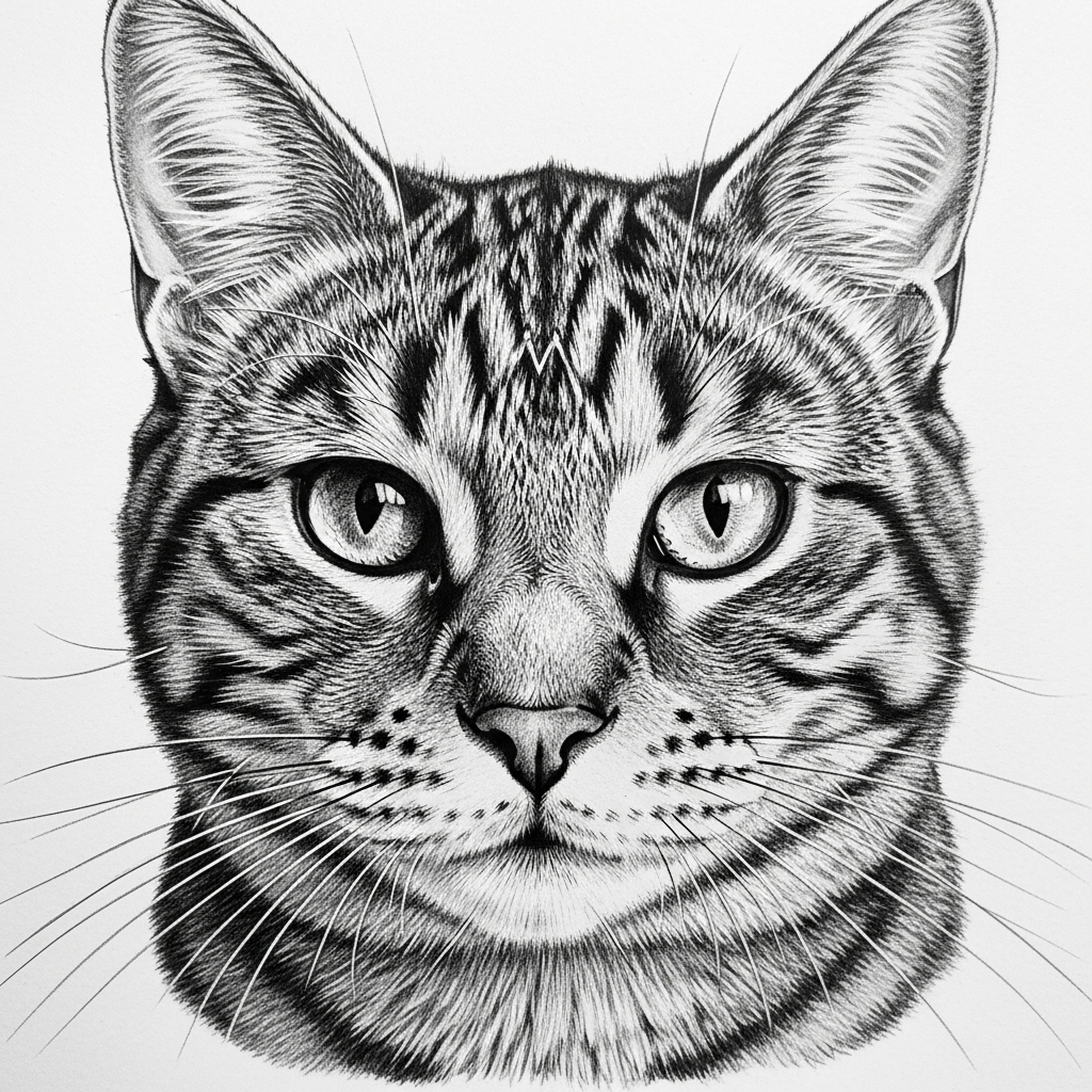 Реалистичный рисунок кота карандашом